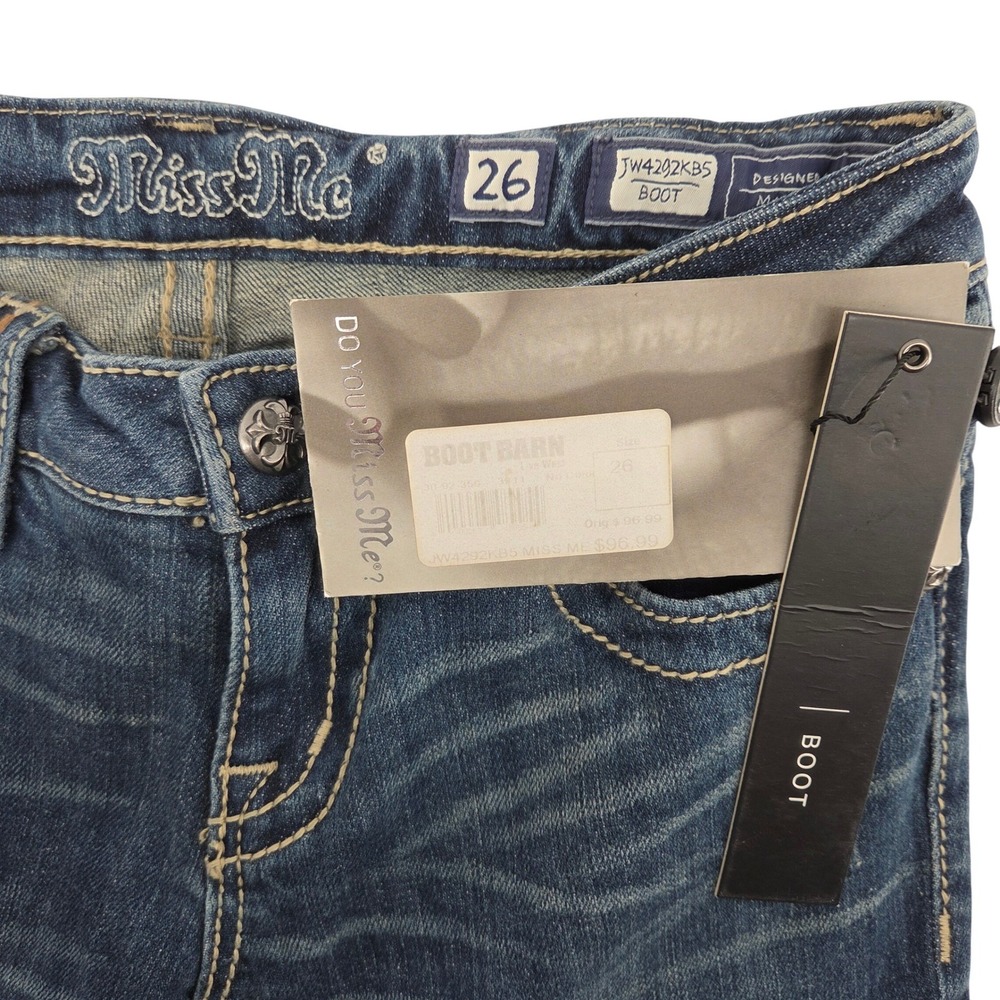 Miss Me Bootcut Jeans 26 Blue Cow Print Pockets Cowgirl Western Y2K - Picture 5 of 10